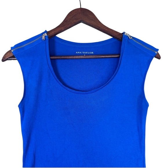 Ann Taylor Blue Tank Top with Gold Zipper Detail - Picture 4 of 9